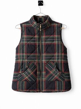 Mud Pie Black, Green & Red Plaid Quilted Vest